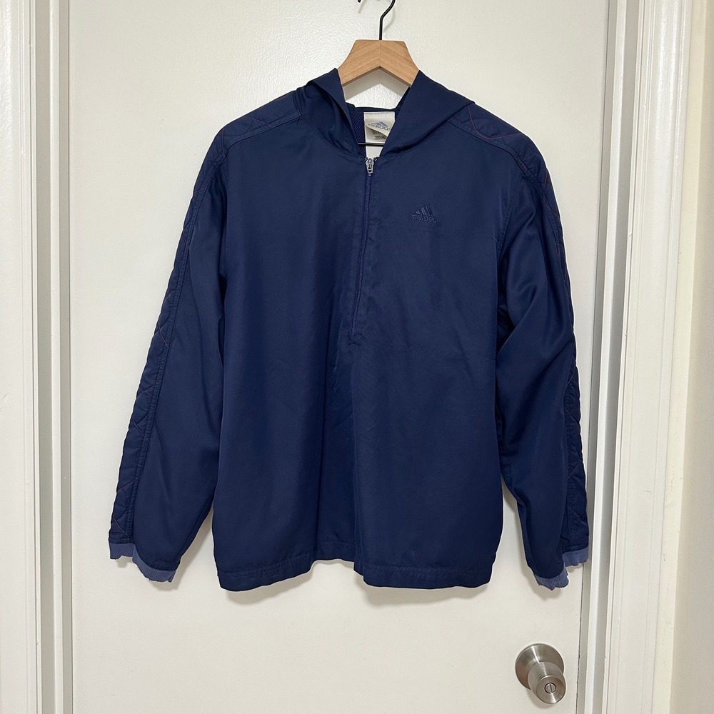 Adidas | Woman's Navy Blue Hooded Lightweight Quarter‎ Zip Anorak Jacket, Size M
